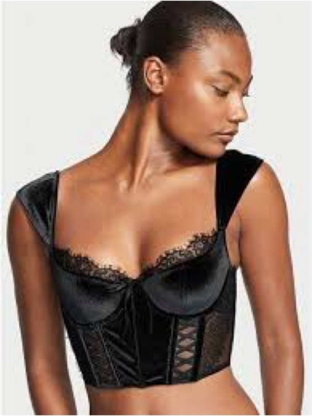 Victoria's Secret Black Lace-Trim Longline Bustier